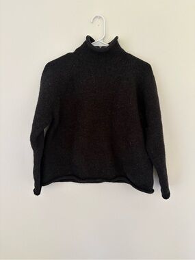 J Crew Roll Neck Turtleneck Black 100% Merino Wool Sweater MEDIUM